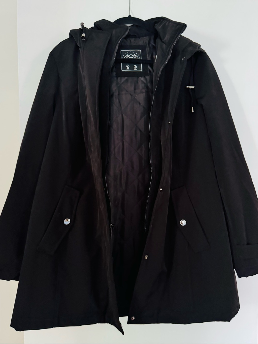 Black Hooded Trench Coat with Quilted Lining - Unbranded